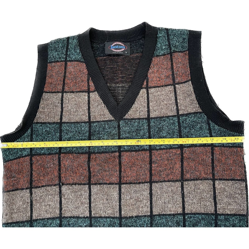 Vintage Jantzen Wool Acrylic Check USA Medium Vneck Sweater Vest VTG - Picture 5 of 6